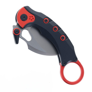 Maxace Blacklight Karambit Folding Knife Black-Red Aluminum Handle M390 Blade OM04-1-B