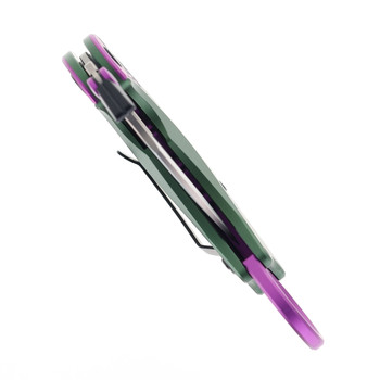 Maxace Blacklight Karambit Folding Knife Green-Purple Aluminum Handle M390 Blade OM04-1-C