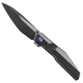 (Stiff Detent) Open box/Returned Poikilo Komodo-S Folding Knife Silver/Black Titanium Handle M398 Sheepsfoot Plain Edge