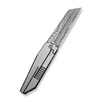 (Pre-Order Ships 11-25) WE Collinear Folding Knife Polished Beadblast/Satin Titanium Handle/Endcap Damasteel Plain Edge WE22034D-DS1