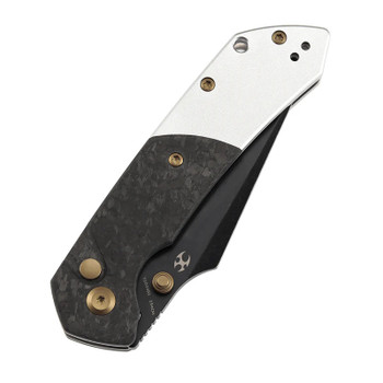 Kansept Fenrir Folding Knife Shredded Carbon Fiber/SW Aluminum Handle 154CM Plain Edge Blackwash Finish T1034B1