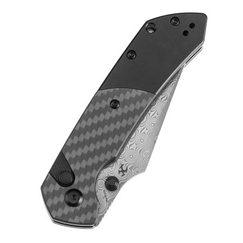 Kansept Fenrir Folding Knife Twill Carbon Fiber/Black Stonewash Aluminum Handle Damascus Plain Edge K1034S6