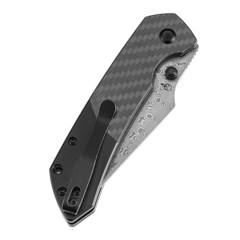 Kansept Fenrir Folding Knife Twill Carbon Fiber/Black Stonewash Aluminum Handle Damascus Plain Edge K1034S6
