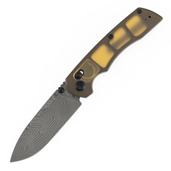 Tenable Kryo Folding Knife Amber PEI/Ultem Handle Damascus Drop Point Plain Edge T1001V10