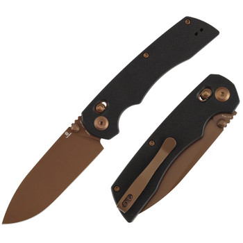 Tenable Kryo Folding Knife Black G10 Handle 14C28N Drop Point Plain Rose Gold Blade T1001V8