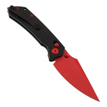 Tenable Fenrir Folding Knife Black Aluminum Handle Nitro-V Harpoon Plain Red Blade T1034V10