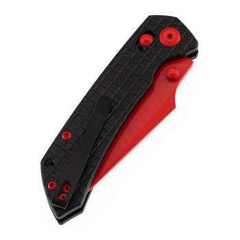 Tenable Fenrir Folding Knife Black Aluminum Handle Nitro-V Harpoon Plain Red Blade T1034V10