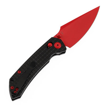 Tenable Fenrir Folding Knife Black Aluminum Handle Nitro-V Harpoon Plain Red Blade T1034V10