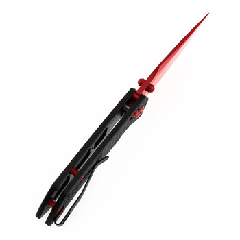 Tenable Fenrir Folding Knife Black Aluminum Handle Nitro-V Harpoon Plain Red Blade T1034V10
