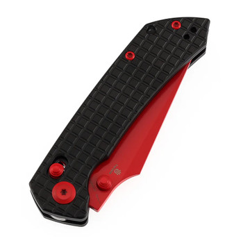 Tenable Fenrir Folding Knife Black Aluminum Handle Nitro-V Harpoon Plain Red Blade T1034V10