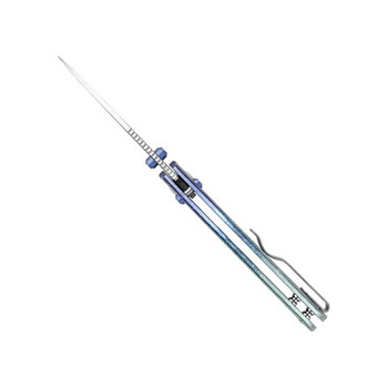 Kizer Christmas Sheepdog C01C 2.9 Folding Knife Blue/White Titanium/Crystallized Titanium S45VN Drop Point Plain Edge Satin Finish Ki3488.2MC1