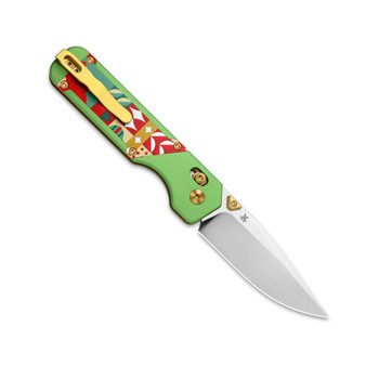 Kizer Christmas Militaw Folding Knife Green/Red Aluminum/G10 Handle S45VN Drop Point Plain Edge Blast Finish Ki3634MC1