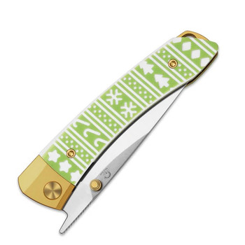Kizer Christmas Mini Momo Folding Knife Gold/Green Aluminum/G10 Handle S45VN Drop Point Plain Edge Blast Finish Ki3663MC1