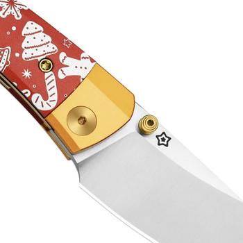 Kizer Christmas Mini Momo Folding Knife Gold/Red Aluminum/Micarta Handle Nitro-V Drop Point Plain Edge Blast Finish V3663MC1