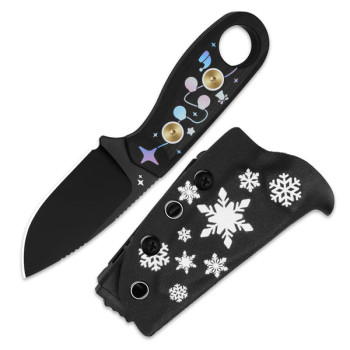 Kizer Christmas Beaver Fixed Blade Knife Black G10/Pattern Handle D2 Drop Point Plain Edge Black Stonewash Finish 1078MC1