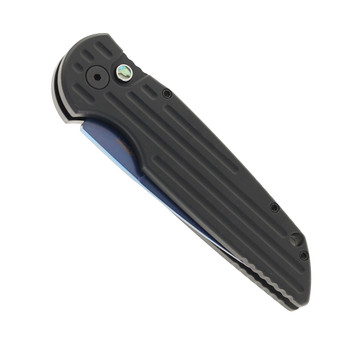 Pro-Tech TR-3 Tactical Response Automatic Knife Black Grooves Aluminum Handle Blue Sapphire MagnaCut Blade