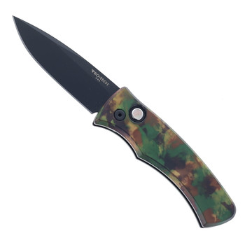 Pro-Tech Knives Duke Automatic Knife Woodland Camo Aluminum Handle Black MagnaCut Blade