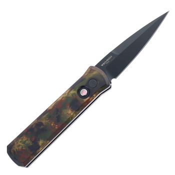 LEFT-Handed Pro-Tech Godson Automatic Knife��Woodland Camo Aluminum Handle DLC Washed 154cm Blad
