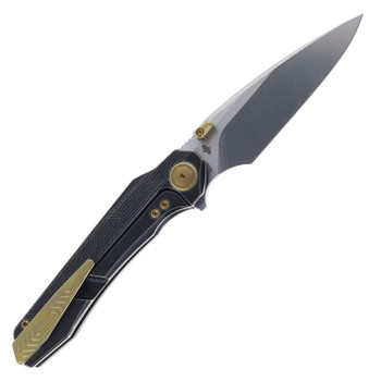 Bestech Wet Nellie Folding Knife Top Liner Lock Black Stonewashed Titanium Handle M-Cut Plain Edge BT2505C