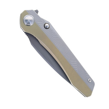 Modern pocket knife featuring refined titanium scales and compact design