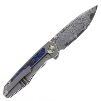 SixLeaf Folding Knife Titanium Timascus Handle Damascus Plain Edge SL-83-TIMASCUS