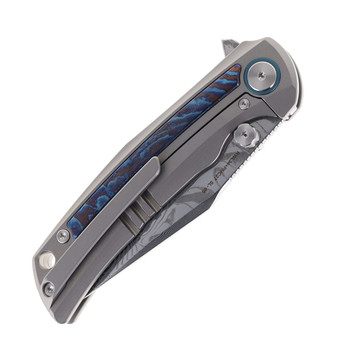 SixLeaf SL-85 Folding Knife Timascus & Titanium Handle Drop Point Damascus Blade