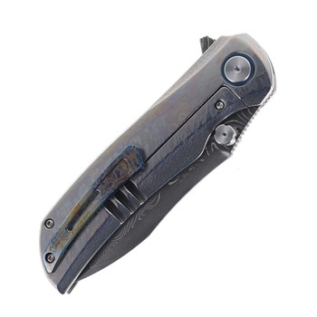 SixLeaf Folding Knife Custom Color Swirl Handle Titanium Handle Drop Point Damascus Blade SL-86-1