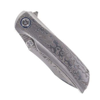 SixLeaf Folding Knife Custom Color Swirl Handle Titanium Handle Drop Point Damascus Blade SL-86-2