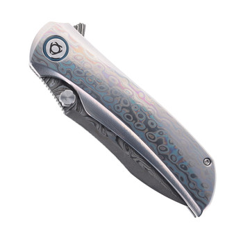 SixLeaf Folding Knife Custom Color Swirl Handle Titanium Handle Drop Point Damascus Blade SL-86-3