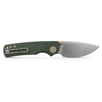 Vosteed Porcupine Folding Knife Green Micarta Handle 14C28N Drop Point Plain Edge Stonewash Finish A2611