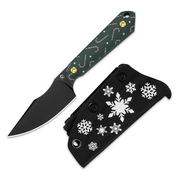Kizer Mini Harpoon Fixed Blade Knife Green/Candy Cane G10 Handle AEB-L Drop Point Plain Edge Black PVD Finish 1040SMC1