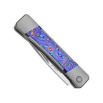 (Limited Edition) Kizer Little Grand Folding Knife Silver/Blue Titanium/Titanium Damascus Handle M390 Drop Point Plain Edge Satin Finish Ki2670A3