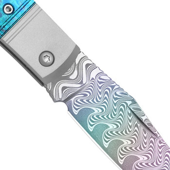 Kizer Trestle Folding Knife Aluminum/Crystallized Titanium Handle Rainbow Damascus Clip Point Plain Edge Ki3761A4