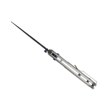 Kizer Tycho Folding Knife Titanium/FatCarbon Handle M390 Clip Point Plain Edge Matte DLC Ultra Finish Ki4761A3