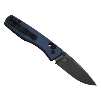 Kizer Aegis Folding Knife Blue Aluminum Handle AEB-L Drop Point Plain Edge Black Matte DLC Finish V3774A3