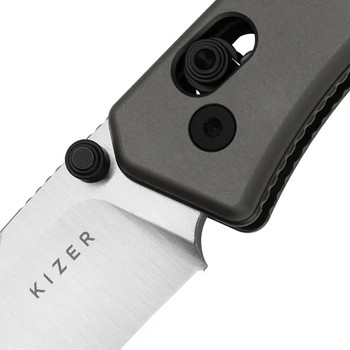 Kizer Aegis Folding Knife Gray Aluminum Handle AEB-L Drop Point Plain Edge Satin Finish V3774A4