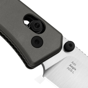 Kizer Aegis Folding Knife Gray Aluminum Handle AEB-L Drop Point Plain Edge Satin Finish V3774A4