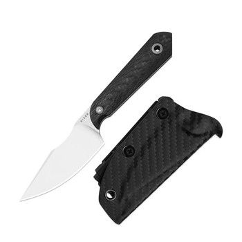 Kizer Mini Harpoon Fixed Blade Knife Black Carbon Fiber Handle M390 Drop Point Plain Edge Satin Finish 1040S8