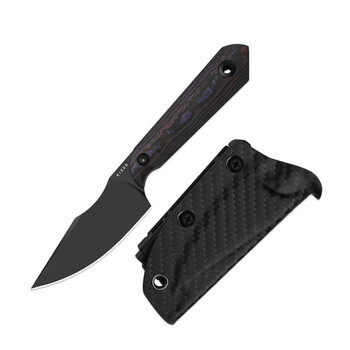 Kizer Mini Harpoon Fixed Blade Knife Purple Haze Fat Carbon Handle S45VN Drop Point Plain Edge Black Matte DLC Finish 1040S9