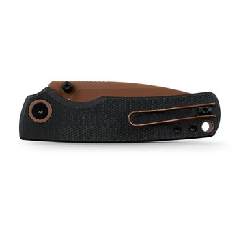 Vosteed Porcupine Folding Knife Black Micarta Handle 14C28N Drop Point Plain Edge Copper Dune Finish A2610