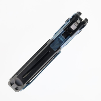 Reate T600 Terminator Folding Knife Ti-Black DLC handle Stonewashed Magnacut Blade Crystalized Blue Pivot Collar