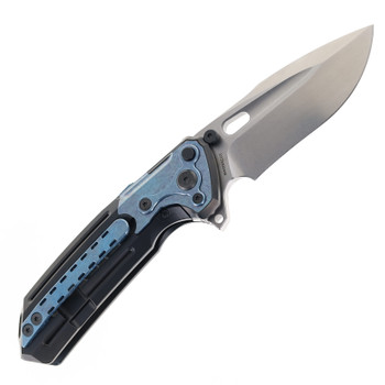 Reate T600 Terminator Folding Knife Ti-Black DLC handle Stonewashed Magnacut Blade Crystalized Blue Pivot Collar