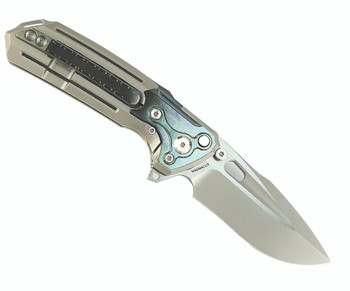 Reate T600 Terminator Folding Knife Titanium Beadblasted handle Frosted Satin Magnacut Blade Zirconium Green Pivot Collar & Clip