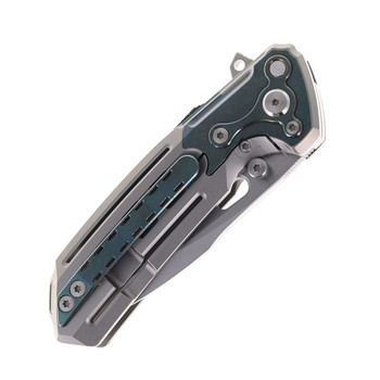 Reate T600 Terminator Folding Knife Titanium Beadblasted handle Frosted Satin Magnacut Blade Zirconium Green Pivot Collar & Clip