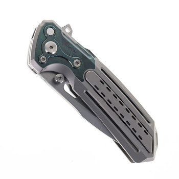 Reate T600 Terminator Folding Knife Titanium Beadblasted handle Frosted Satin Magnacut Blade Zirconium Green Pivot Collar & Clip