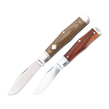 RoseCraft Cumberland River Coke Bottle Folding Knife Light Brown Micarta Handle D2 Clip Point Plain Edge Satin Finish RCT026-LBM