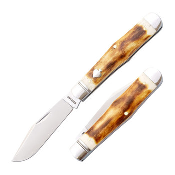 RoseCraft Cumberland River Coke Bottle Folding Knife Toasted White Bone Handle D2 Clip Point Plain Edge Satin Finish RCT026-TWB