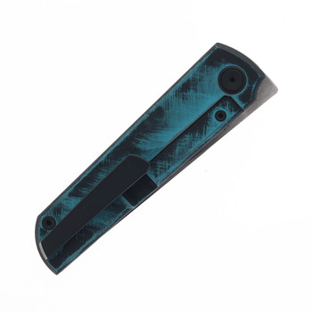 North Mountain Blades Folding Knife Distressed Blue Cerakote Titanium Handle ZDP-189 Plain Edge Chop-Class Polish Dis Blue