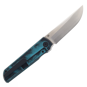 North Mountain Blades Folding Knife Distressed Blue Cerakote Titanium Handle ZDP-189 Plain Edge Chop-Class Polish Dis Blue