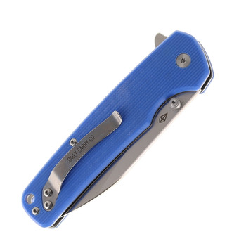 Daily Carry Co Gauntlet Button Lock Folding Knife Blue G10 Handle D2 Satin Drop Point Blade